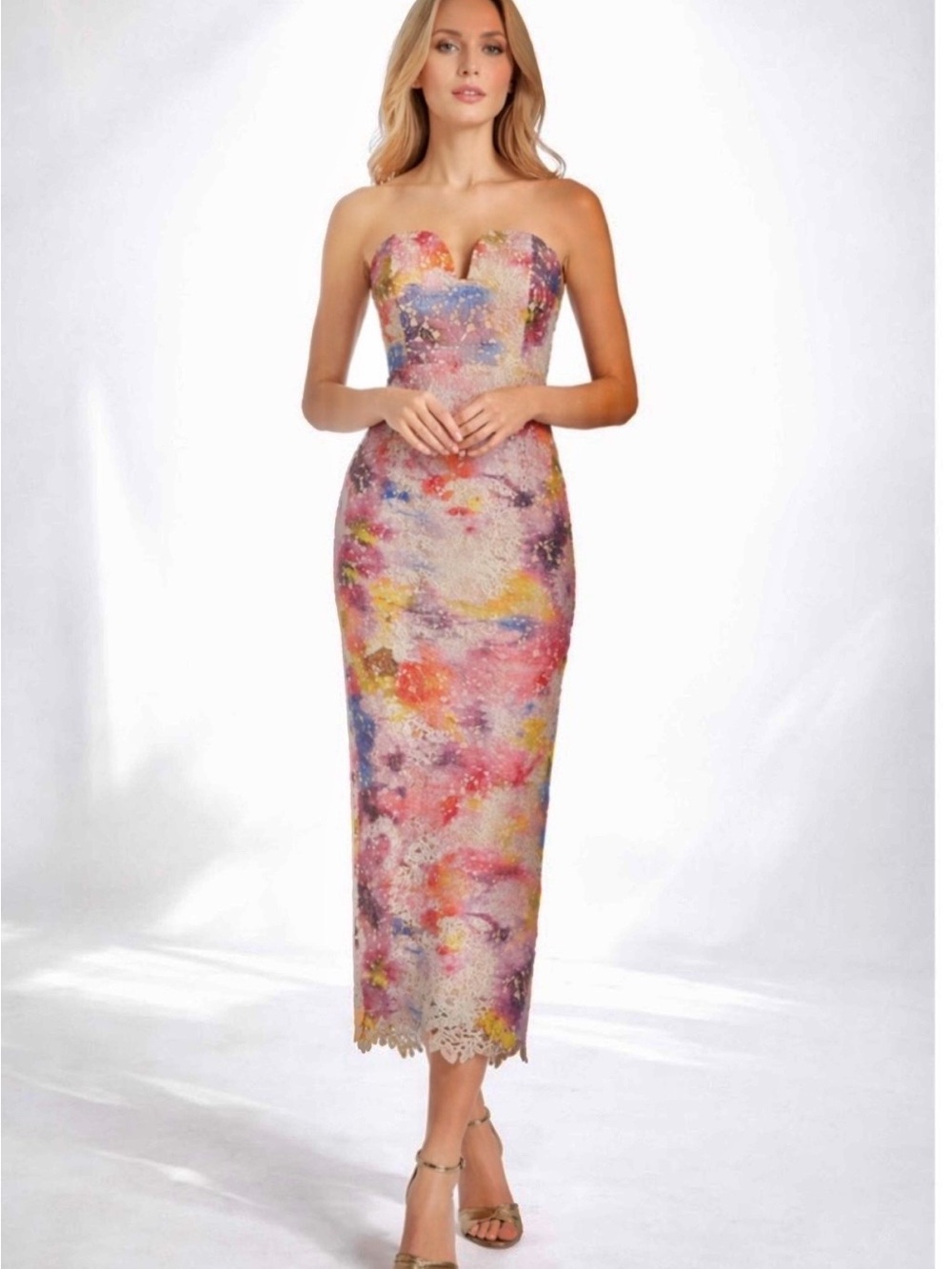 Badgley Mischka Watercolor Strapless Floral Lace Dress - gorgeous!
